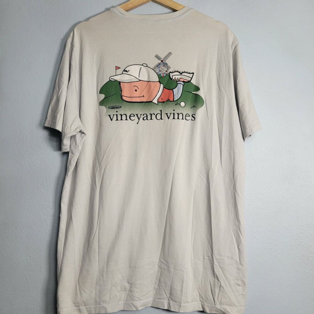 Vineyard Vines Men L Golfing Whale Pocket T Shirt Mini Golf Windmill Gray Preppy
